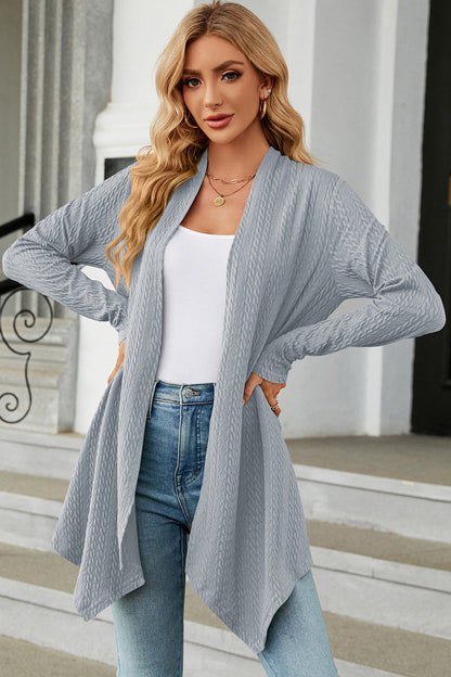 Open Front Long Sleeve Cardigan Light Blue