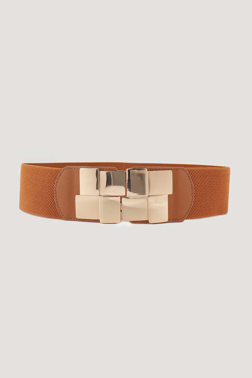 Geometric Buckle Elastic Wide Belt Caramel One Size