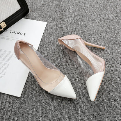 Fashion Transparent Lady Pointed Toe Stiletto Heels White