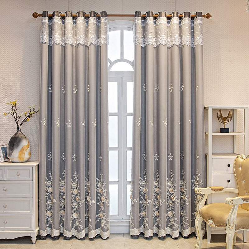 Bedroom Shading Wedding Home Double Open Curtain Finished Set Magnolia Dark Gray Hook