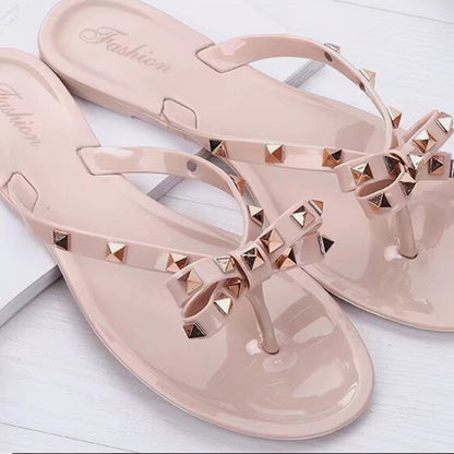 Bow Toe Post PVC Sandals Tan