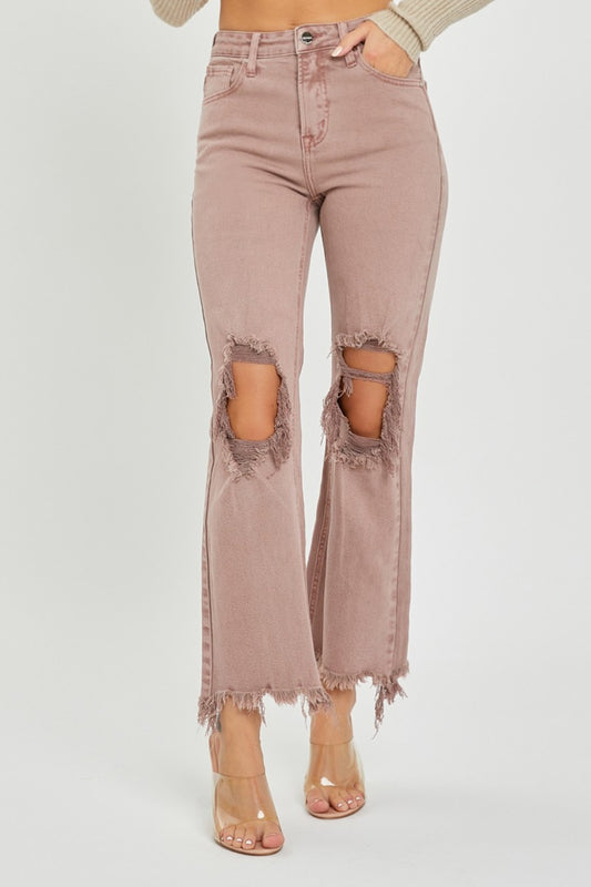 RISEN Distressed Ankle Bootcut Jeans - Thandynie