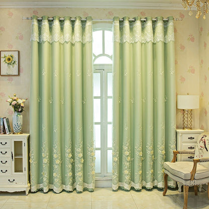 Bedroom Shading Wedding Home Double Open Curtain Finished Set Magnolia Green Hook