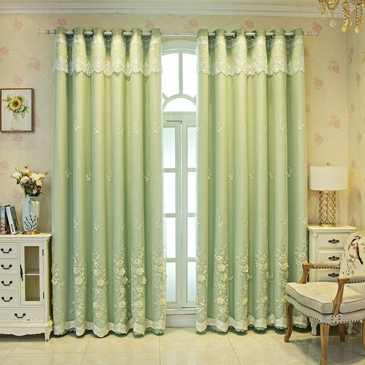 Bedroom Shading Wedding Home Double Open Curtain Finished Set Magnolia Green Hook