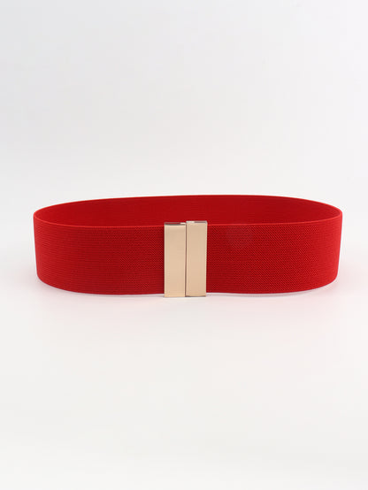 Alloy Buckle Elastic Belt Deep Red One Size