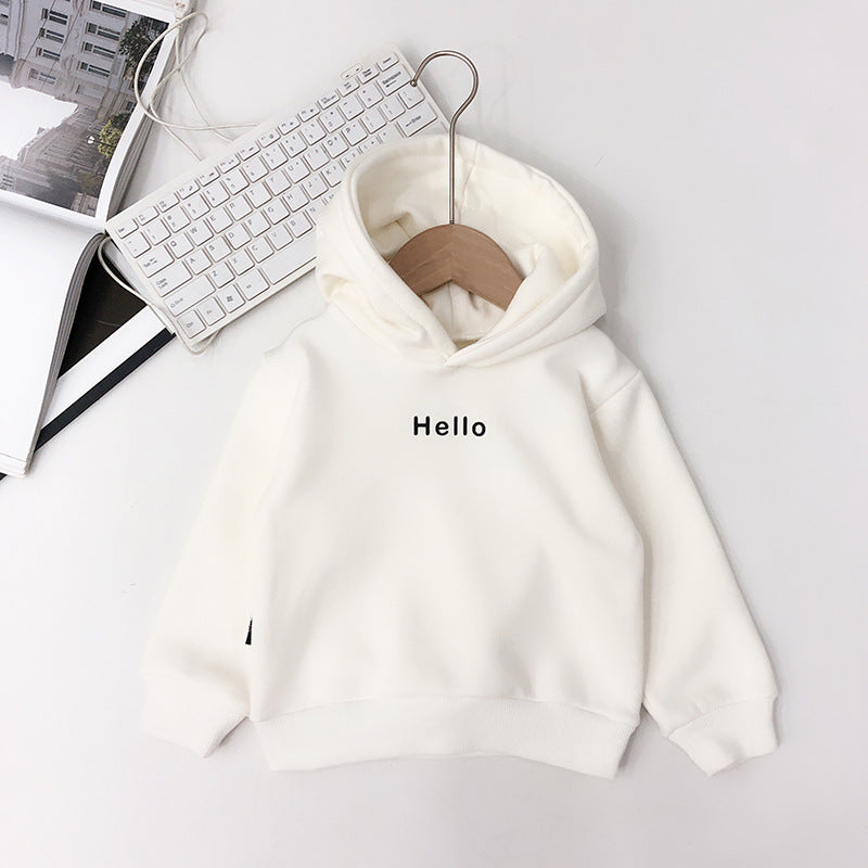 Children's Hooded Sweater Plus Velvet Padded Top White