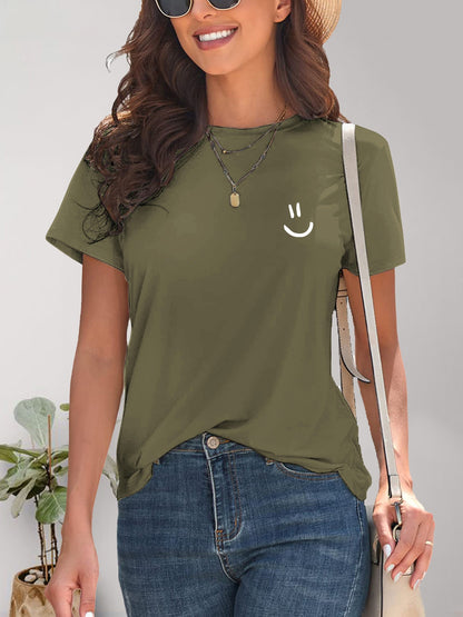 Smile Graphic Round Neck Short Sleeve T-Shirt Matcha Green