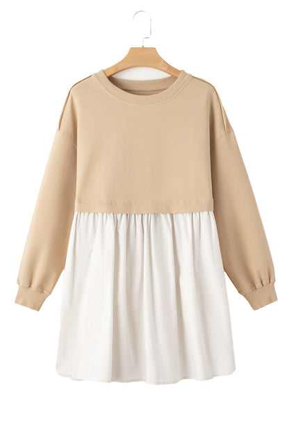 Pale Khaki Sweatshirt Poplin Mini Dress