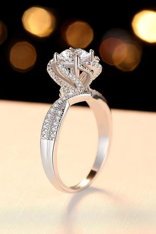 2 Carat Moissanite Floral Platinum-Plated Ring Silver