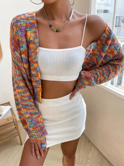 Open Front Dropped Shoulder Cardigan Multicolor