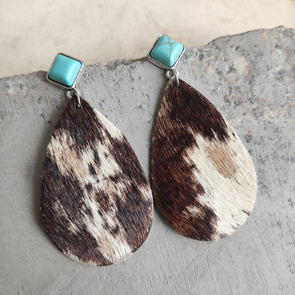 Artificial Turquoise Teardrop Earrings Mocha One Size