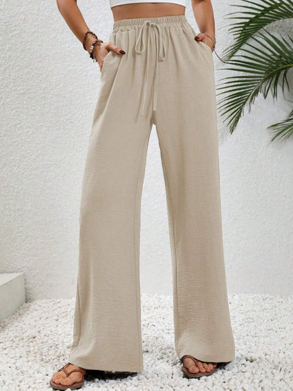 Wide Leg Drawstring Pants Cream