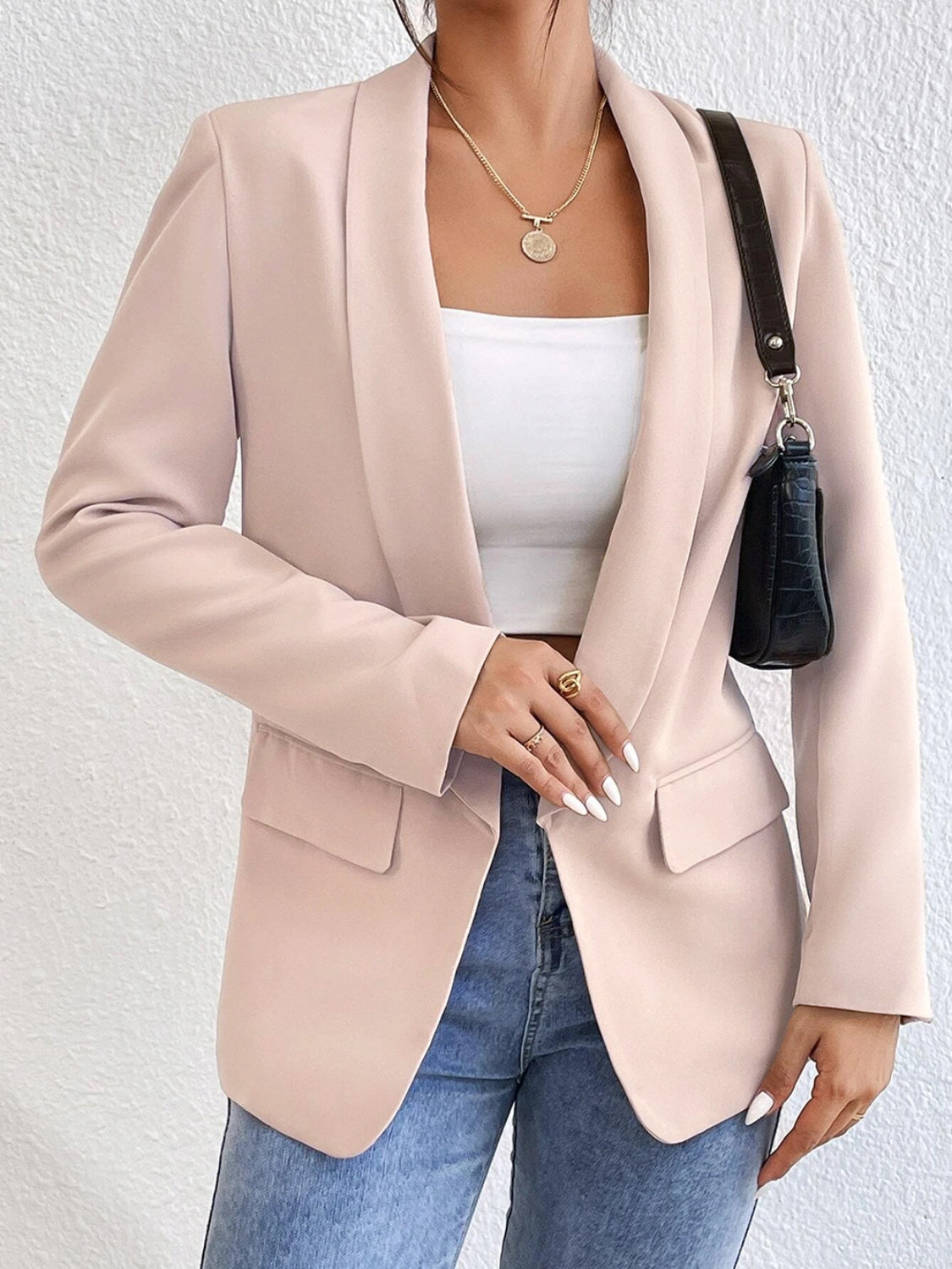 Shawl Collar Long Sleeve Blazer - Thandynie