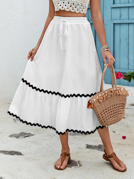 Tied Contrast Trim High Waist Skirt White