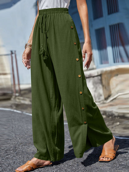 Full Size Tassel Wide Leg Pants Matcha Green