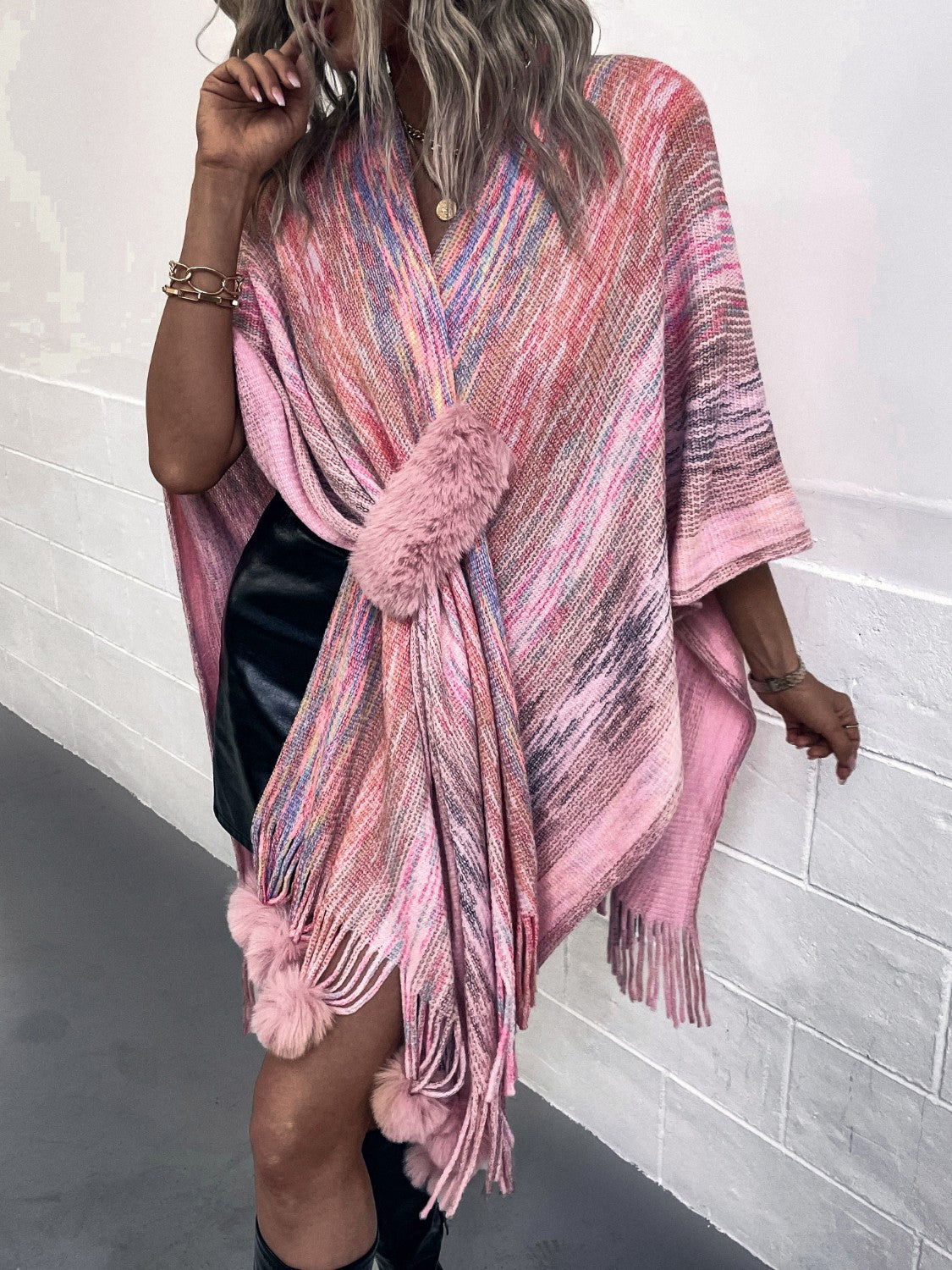 Heathered Fringe Hem Poncho - Thandynie