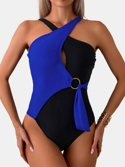 Cutout Contrast Sleeveless One-Piece Swimwear Dark Blue