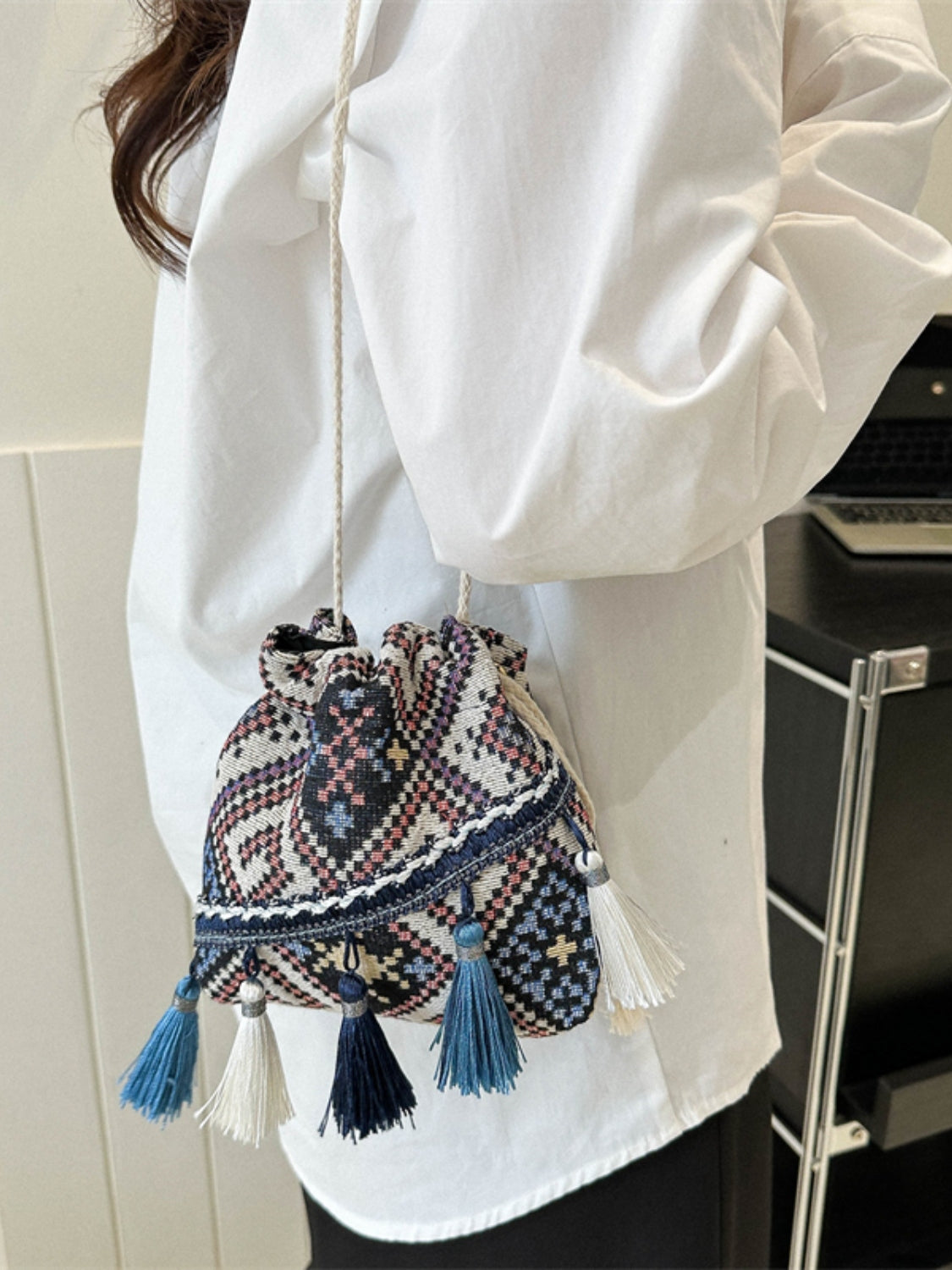 Tassel Spaghetti Strap Shoulder Bag - Thandynie