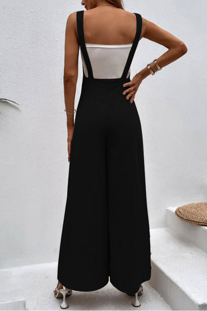 Square Neck Wide Strap Jumpsuit Black