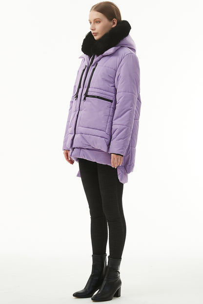 Wisteria Plush Linen Zip Up Hooded Puffer Coat