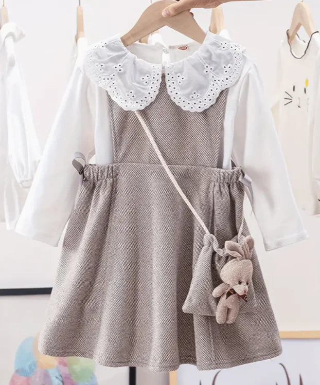 Spring And Autumn New Children Dress Gray