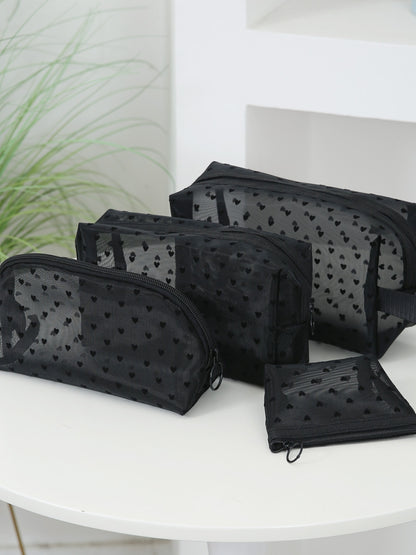 4- Piece Heart Polyester Storage Bag Black One Size