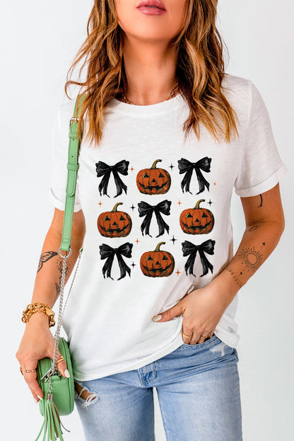 Pumpkin Round Neck Short Sleeve T-Shirt White