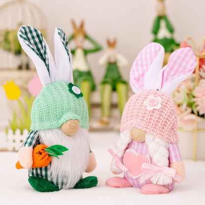 Easter Plaid Knitted Hat Faceless Doll with Rabbit Ears