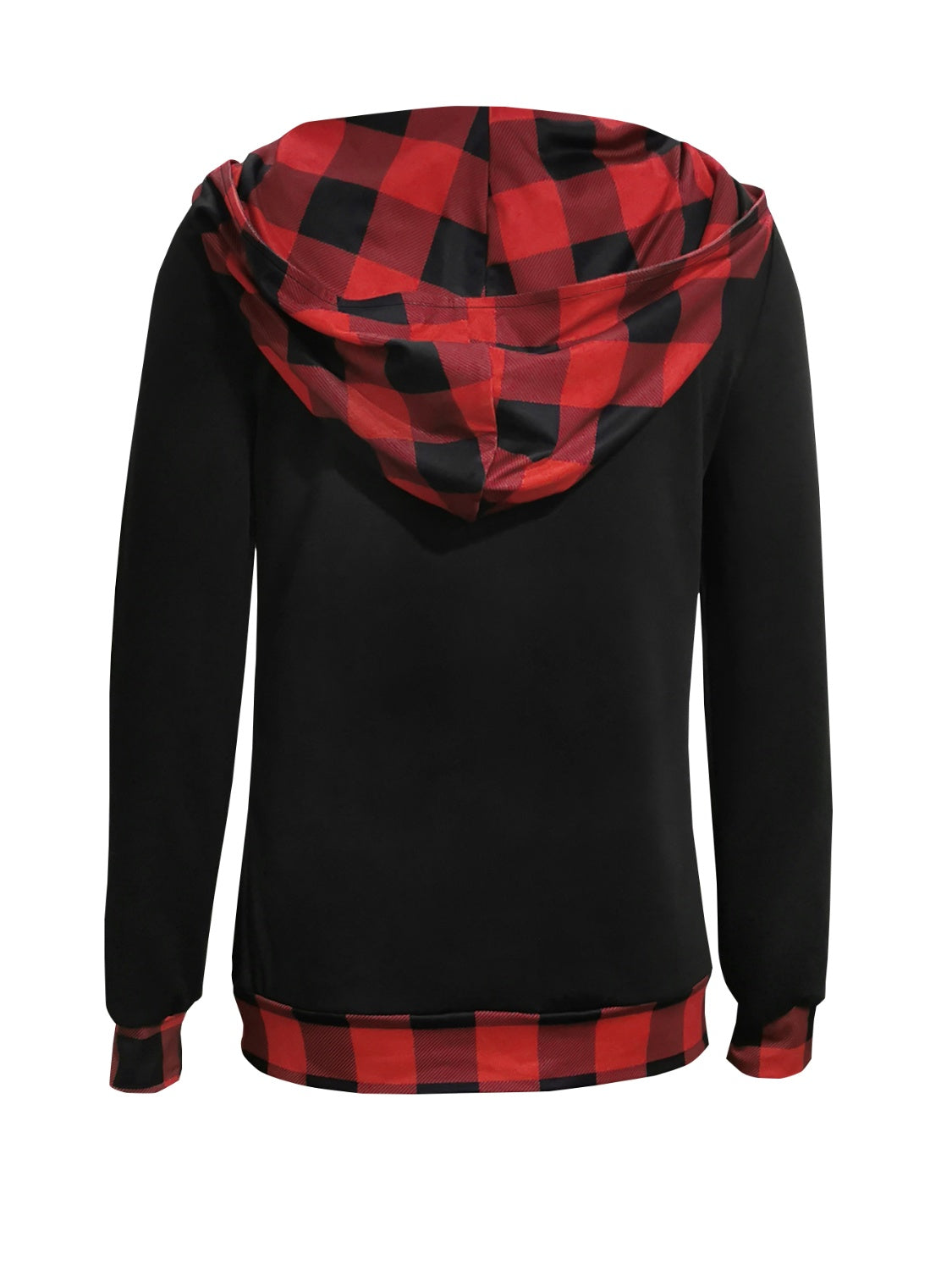 Plaid Long Sleeve Hooded Blouse