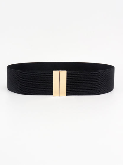 Alloy Buckle Elastic Belt Black Gold One Size