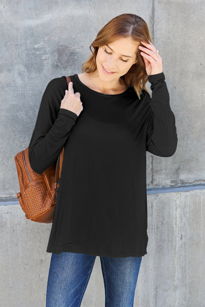 Basic Bae Full Size Round Neck Dropped Shoulder T-Shirt Black