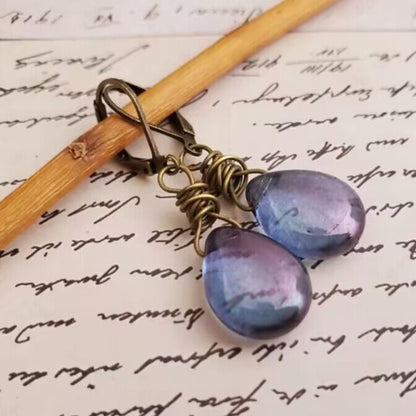 Alloy Gemstone Drop Earrings Blue Purple One Size