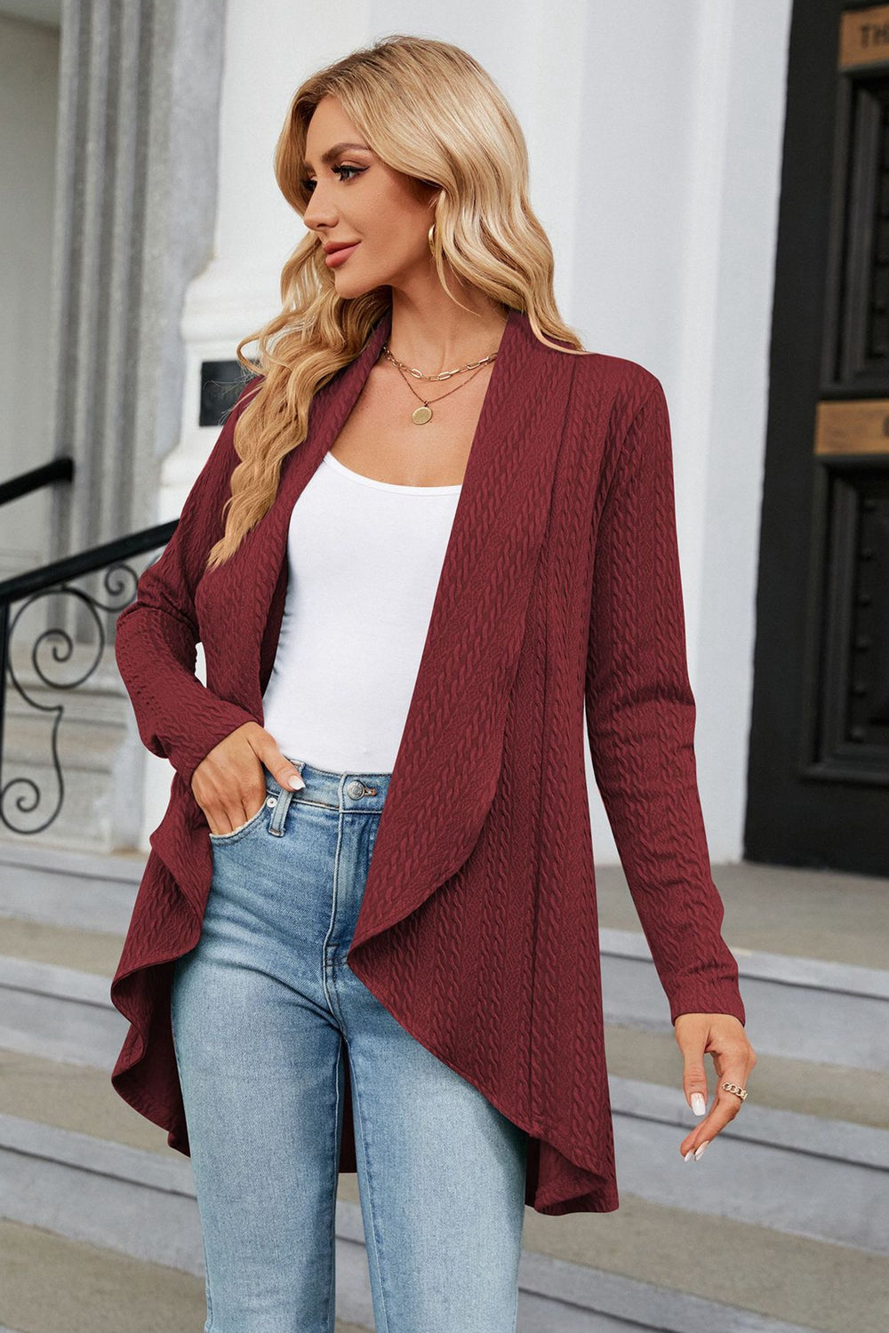 Open Front Long Sleeve Cardigan - Thandynie