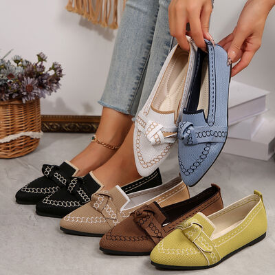 knitted Slip-On Flats with Bow