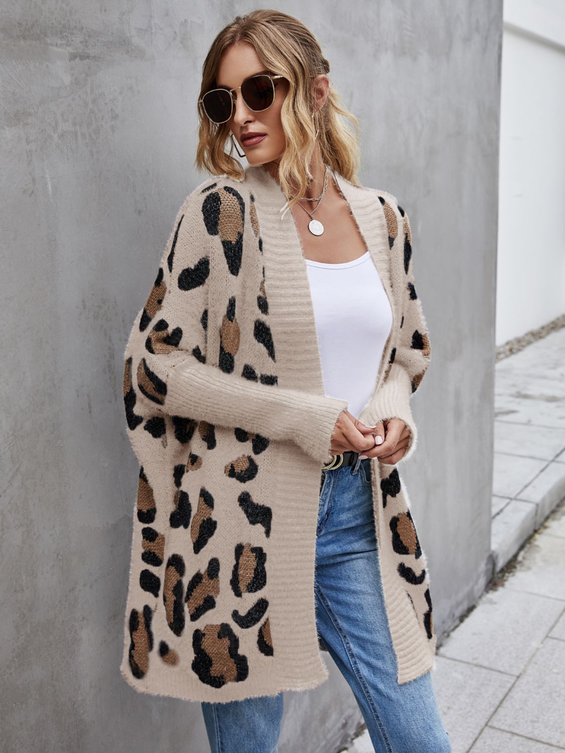 Leopard Pattern Fuzzy Cardigan - Thandynie