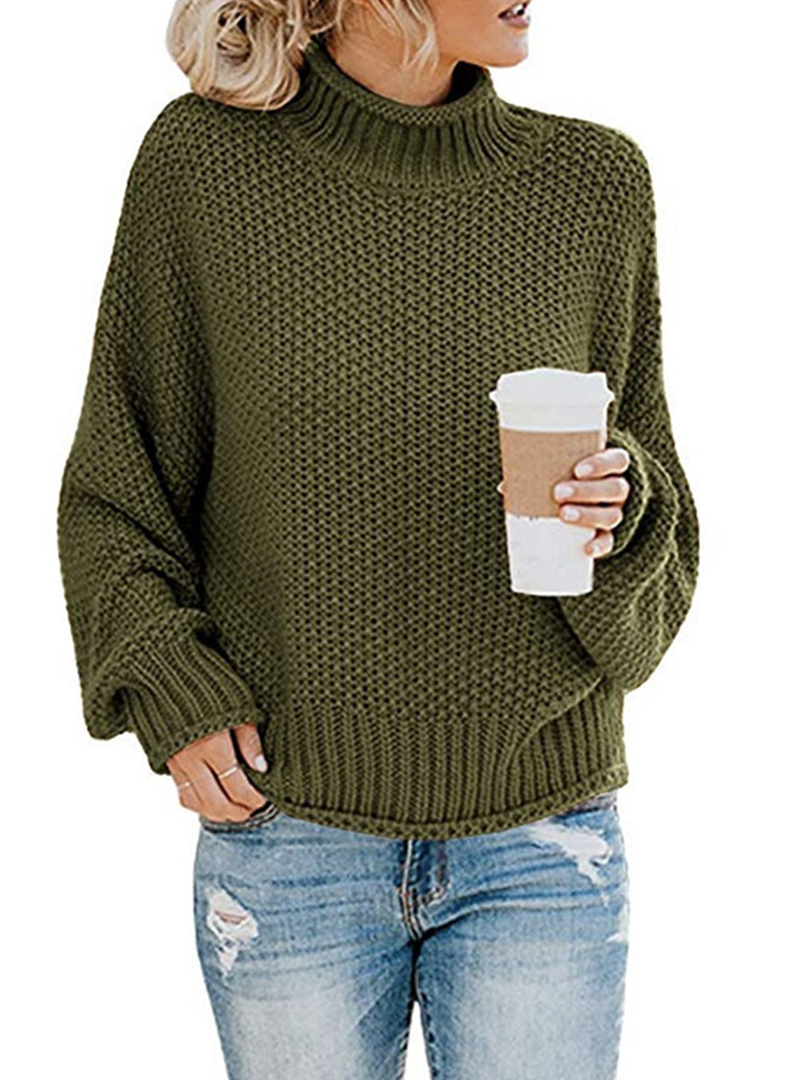 Turtleneck Dropped Shoulder Sweater Army Green