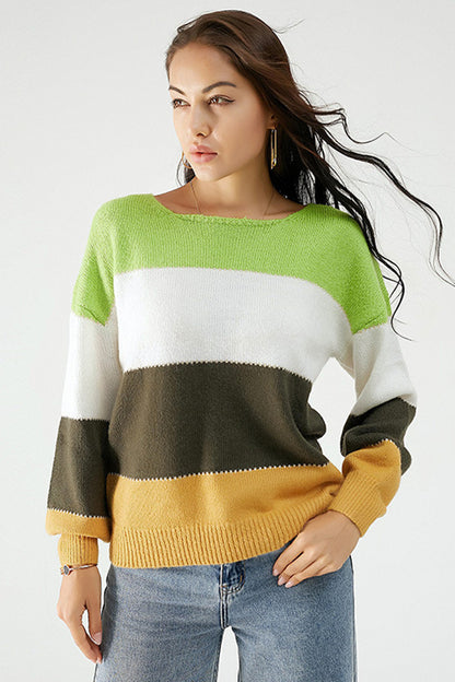 Color Block Dropped Shoulder Sweater Yellow-Green