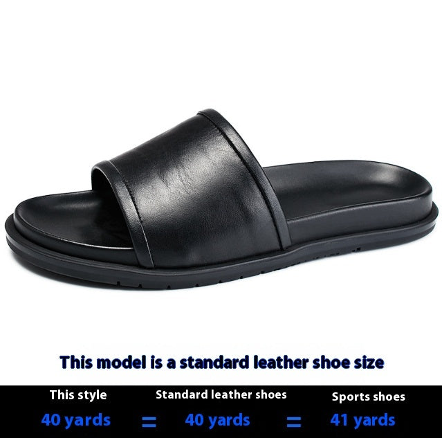 Genuine Leather Slippers Men's Summer Outdoor Non-slip Black