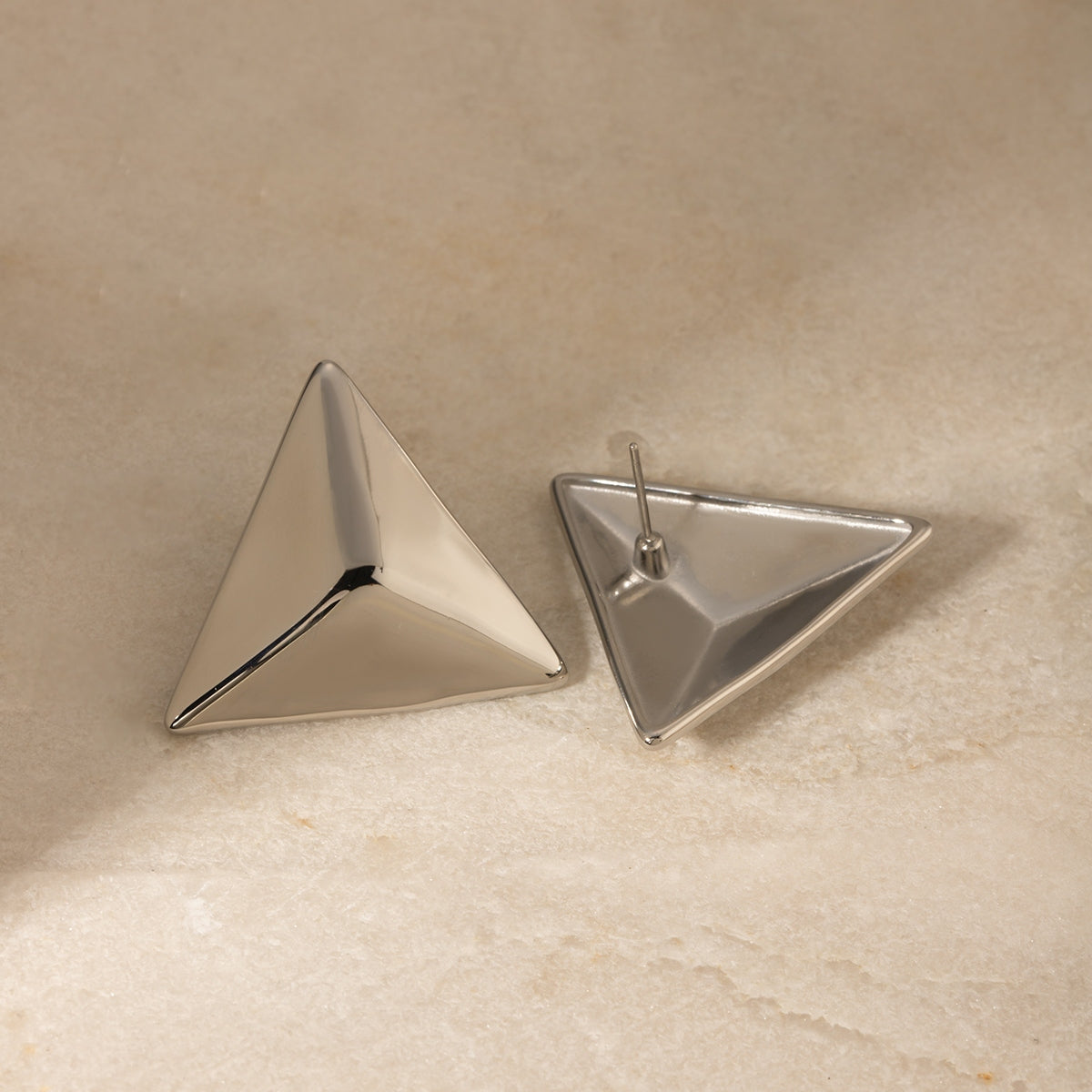 Stainless Steel 3D Triangle Earrings - Thandynie