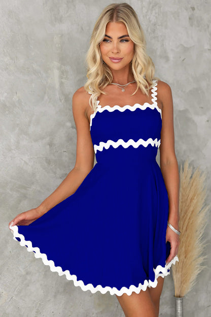 Contrast Trim Square Neck Mini Dress Royal Blue