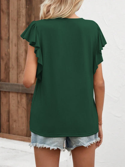 Notched Cap Sleeve T-Shirt