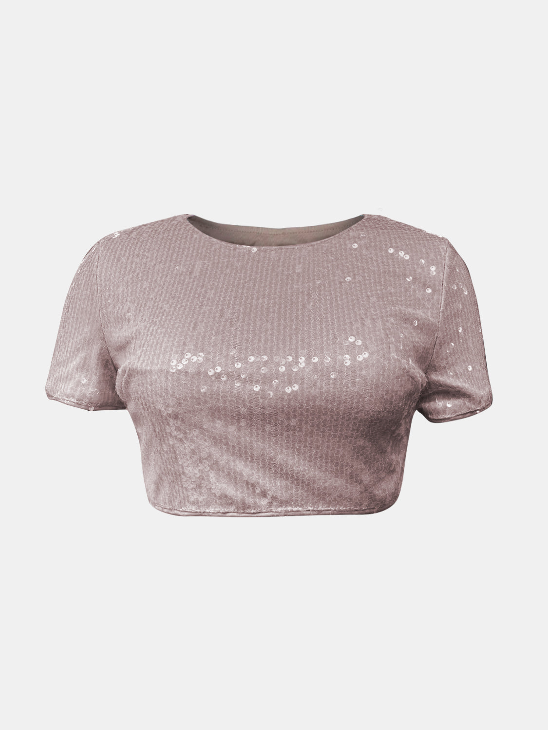 Sequin Round Neck Short Sleeve T-Shirt - Thandynie