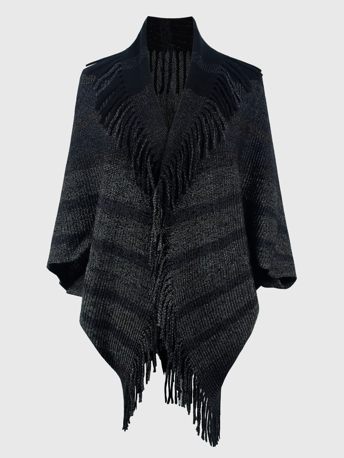 Fringe Detail Open Front Poncho - Thandynie