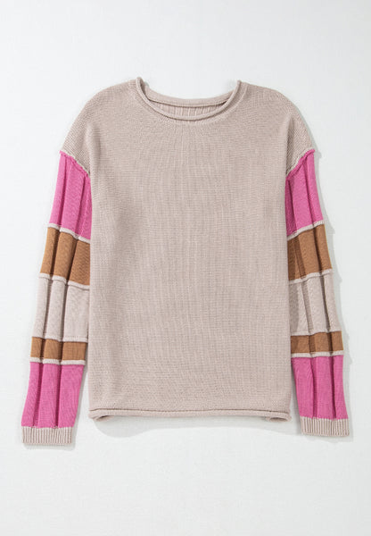 Color Block Round Neck Long Sleeve Sweater