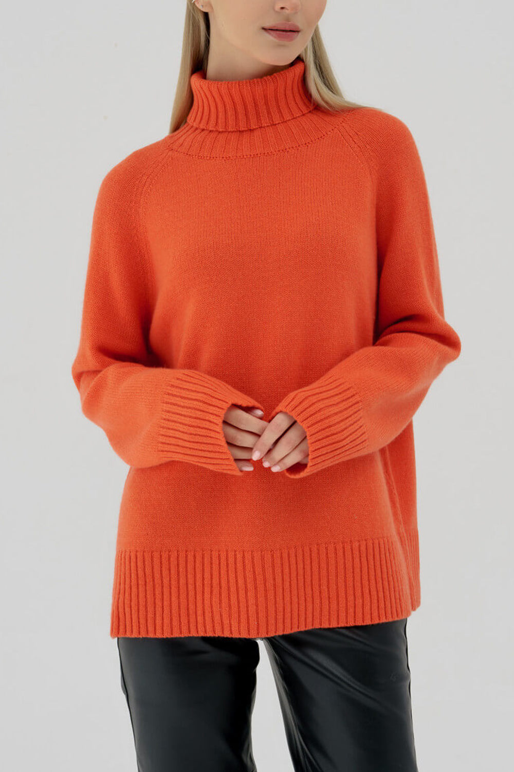 Turtle Neck Raglan Sleeve Sweater Orange