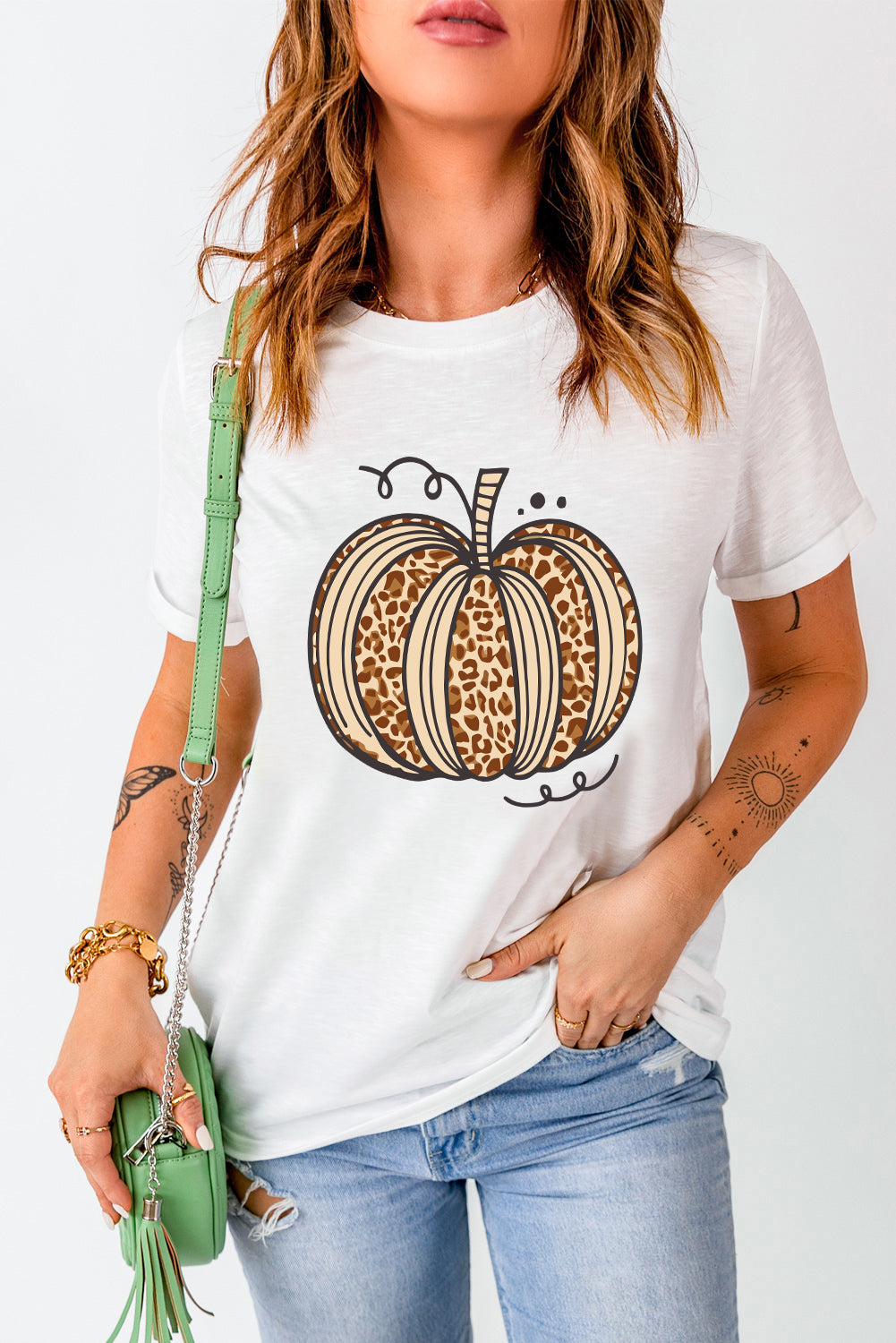 Pumpkin Round Neck Short Sleeve T-Shirt White