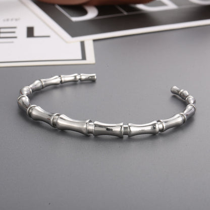 Stainless Steel Bamboo Shape Bracelet Silver One Size