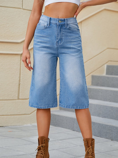 High Waist Denim Shorts with Pockets Medium