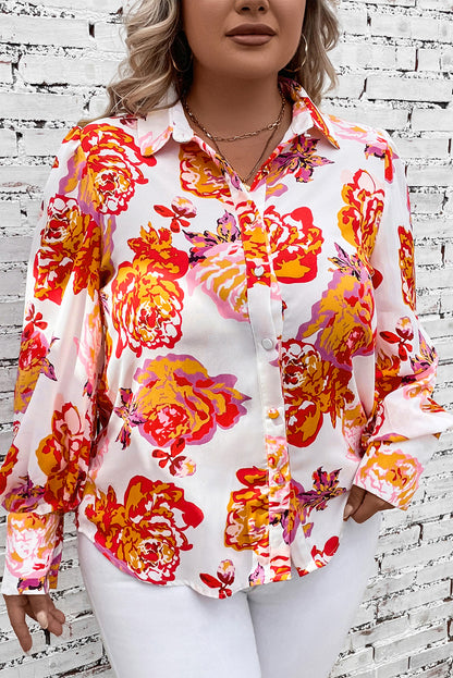 Plus Size Printed Long Sleeve Shirt Floral