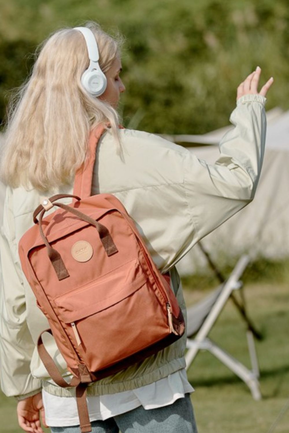 Himawari Waterproof Canvas Backpack Bag with Side Pockets Orange One Size